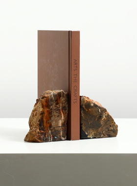 新中式侘寂木化石书靠摆件