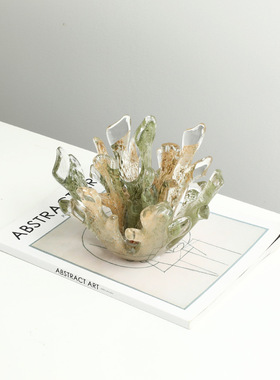 ins风抽象珊瑚玻璃轻奢摆件