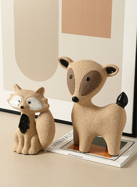 现代侘寂抽象动物卡通陶瓷摆件