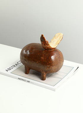 现代侘寂窑变陶瓷神兽摆件