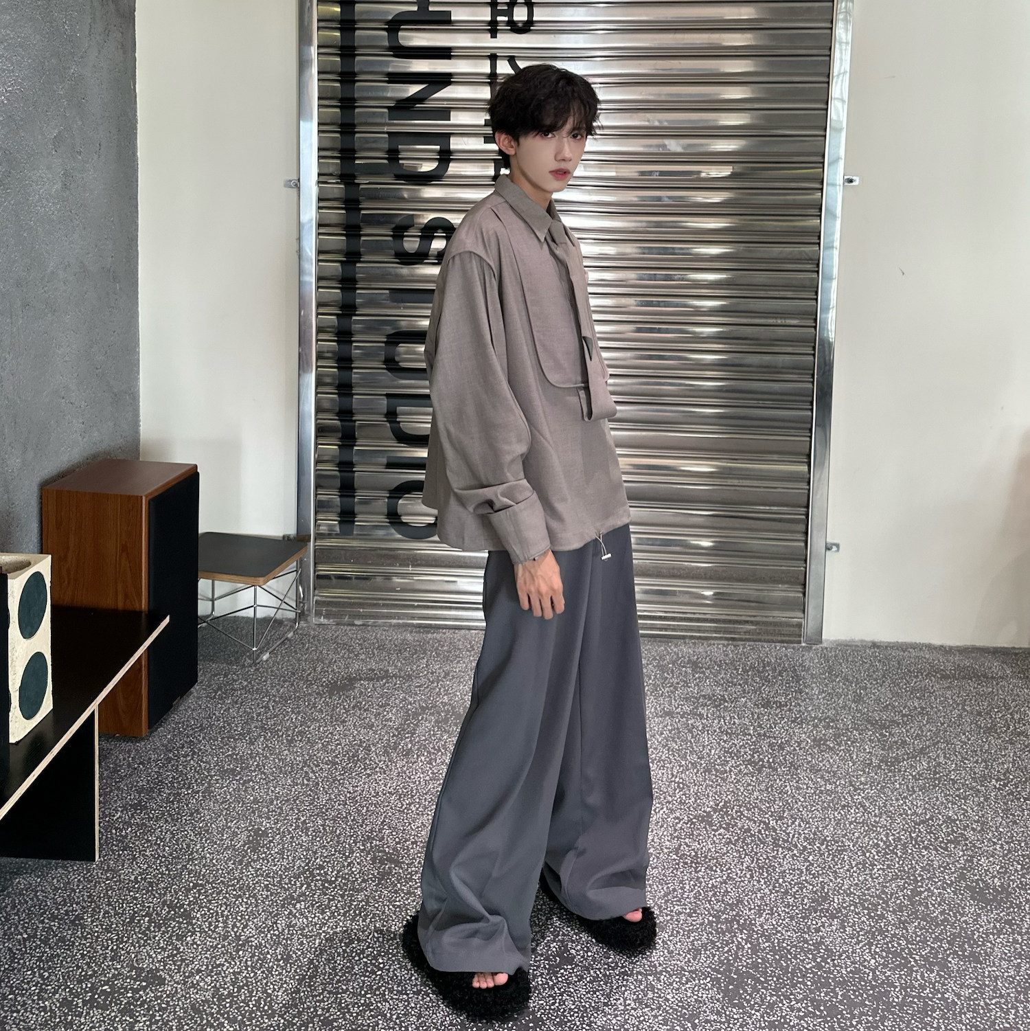 布客行  原创小众设计感领带长袖衬衫男春秋季高级感下摆抽绳衬衣,淘宝优惠券,粉丝福利购,淘宝优惠卷