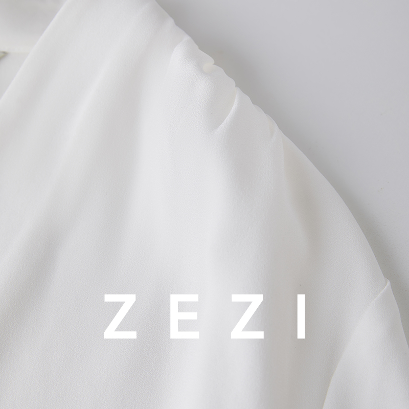 zezi进口三醋酸衬衫女白色V领通勤修身休闲衬衫女2024新款春装-图1
