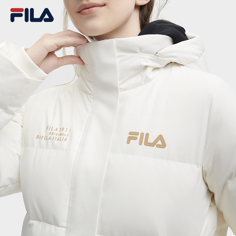 FILA 斐乐官方女士长款羽绒服2023冬季新款休闲基础简约连帽上衣