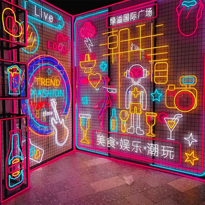 led霓虹灯广告牌酒吧装饰网红发光造型定制幕墙灯饰画美食街亮化_虎窝淘