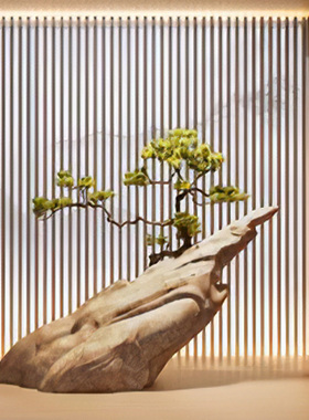 玄关装饰摆件仿真绿植景观造景组合仿生清香木假山石大型落地摆件