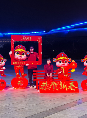 新年蛇雕塑店铺打卡发光装饰摆件