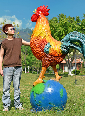 仿真大公鸡雕塑摆件户外园林景观装饰庭院农庄饭店发光生肖鸡模型