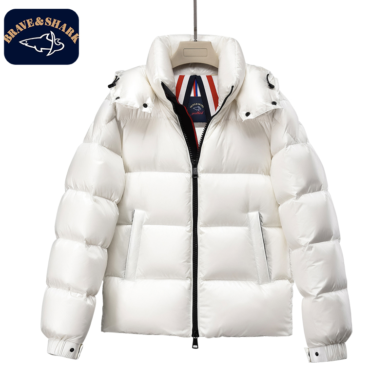 90鹅绒勇士鲨鱼高端羽绒服男装加厚超厚美式亮面商务高充绒量300g - 图0
