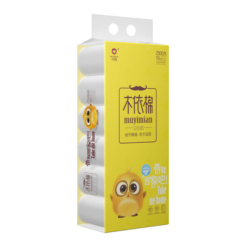 木依棉卫生纸2500克18卷/提大卷5层实芯柔润原生木浆母婴适用家用 - 图2
