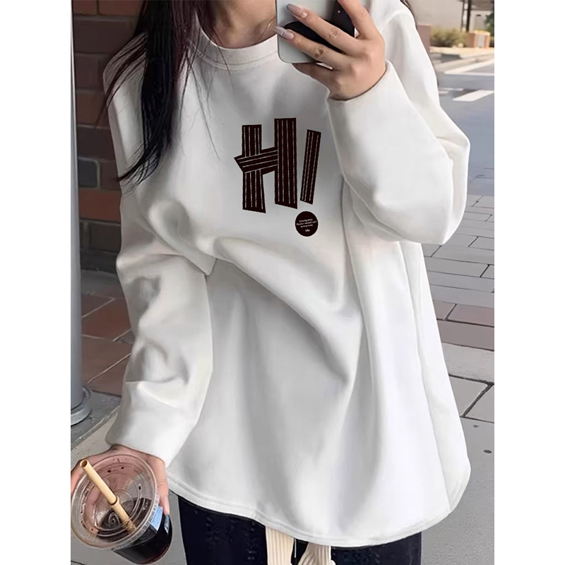 配鲨鱼裤的上衣春秋冬季白色打底衫女内搭中长款遮屁股长袖T恤ins - 图3