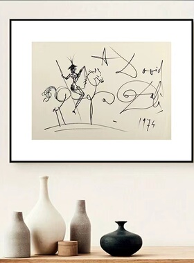 毕加索装饰画抽象艺术线条画骑兵文艺复兴横版电表箱遮挡黑白挂画