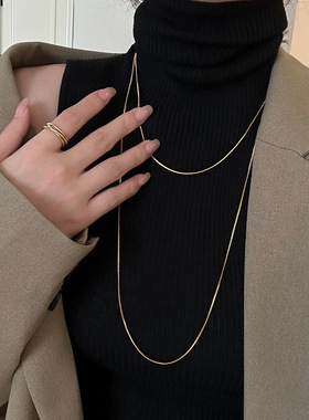 长款双层叠戴蛇骨项链女高级感毛衣链2025新款轻奢小众锁骨链配饰
