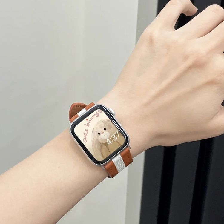 新款高级真皮质适用iwatch8苹果手表带applewatch76543SE大牌44mm - 图2