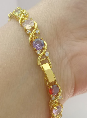 时尚铜合金色热卖彩色凤尾人工合成锆女款手链