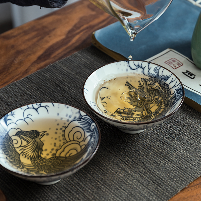 青花斗笠杯主人茶杯陶瓷品茗酒杯白酒复古风酒盏家用小酒碗个人杯,淘宝优惠券,粉丝福利购,淘宝优惠卷