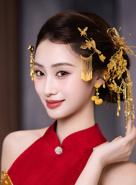 中式复古金色流苏新娘结婚发饰
