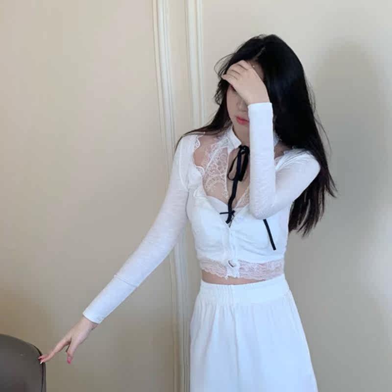 网红炸街套装女挂脖背心内搭配抹胸 天杨亿蕾丝衫/雪纺衫