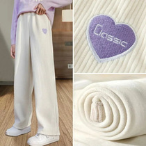 2023 Girl Autumn Winter Plus Suede Thickening Casual Wear pants CUHK Winter Fashion Light Core Suede Sports Broadlegged Pants