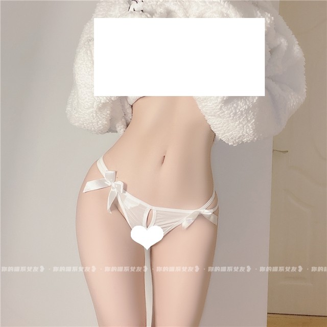 Girl's bow hollow thin open D underwear sexy white ice silk thong women's spicy pure desire couple pants