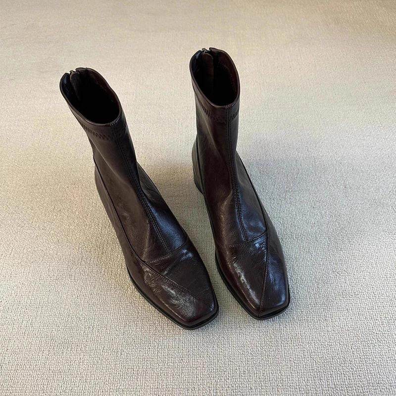 觅华轻奢女鞋企业店复古低跟瘦瘦靴后拉链方显瘦弹力靴女气质短靴,淘宝优惠券,粉丝福利购,淘宝优惠卷