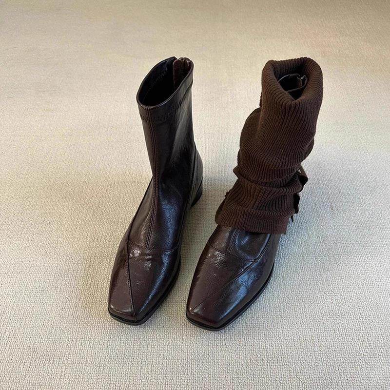觅华轻奢女鞋企业店复古低跟瘦瘦靴后拉链方显瘦弹力靴女气质短靴,淘宝优惠券,粉丝福利购,淘宝优惠卷