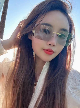 54y 张元英同款眼镜女 无边框墨镜 防紫外线UV400护目镜 太阳眼镜