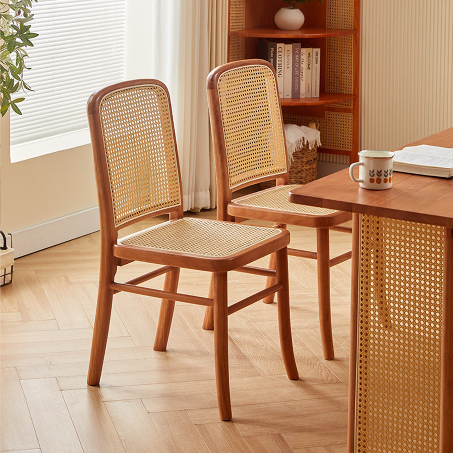 Pure solid wood rattan dining chair real rattan imitation rattan