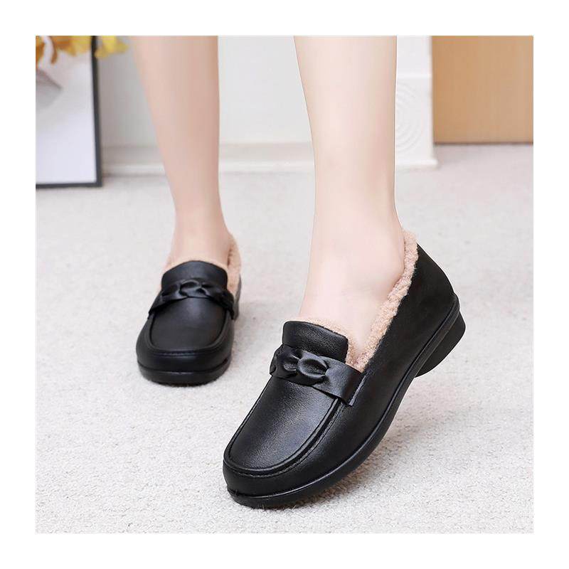 冬季女鞋加绒保暖乐福鞋一脚蹬皮面百搭时尚黑色上班工作豆豆棉鞋,淘宝优惠券,粉丝福利购,淘宝优惠卷