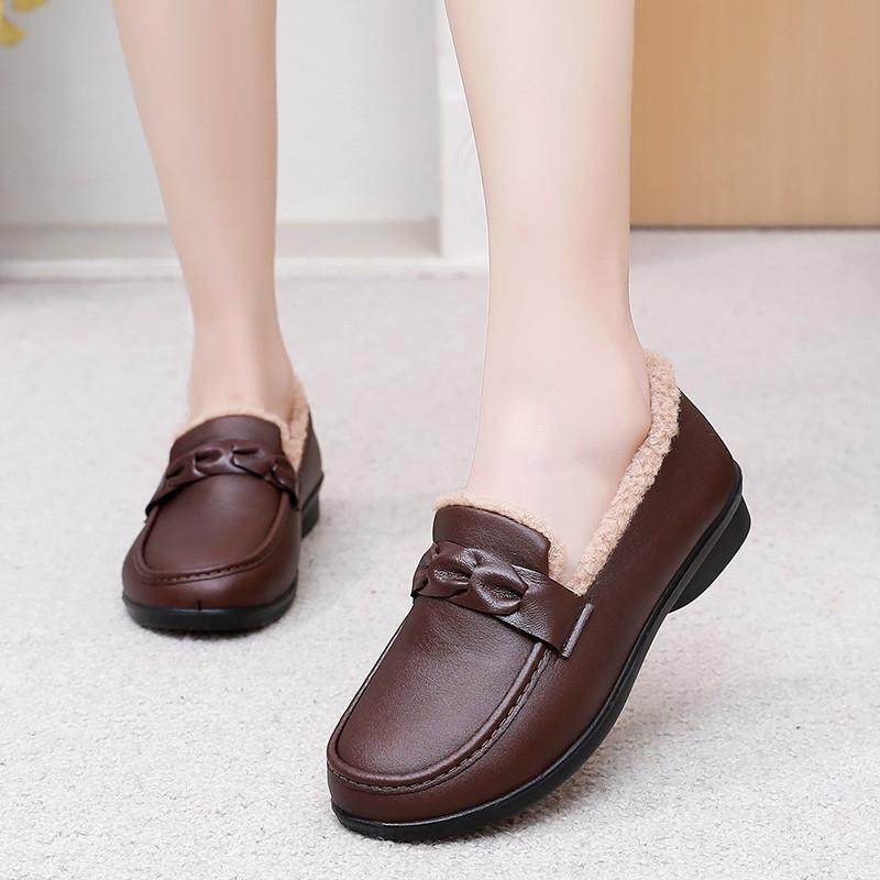 冬季女鞋加绒保暖乐福鞋一脚蹬皮面百搭时尚黑色上班工作豆豆棉鞋,淘宝优惠券,粉丝福利购,淘宝优惠卷