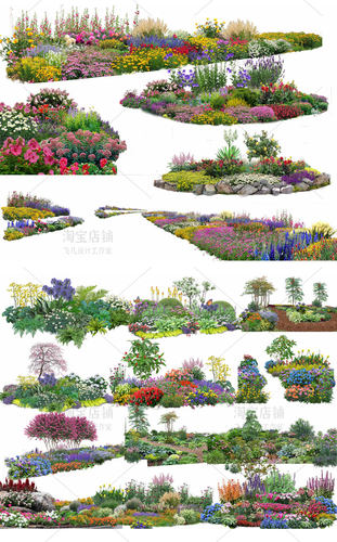 公园庭院花园花镜花境植物组团ps效果图花海花草组合psd分层素材-图1
