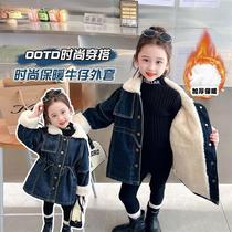 Barabara Korean tie girl cowboy gush jacket autumn winter 2023 new foreign air children sent to overcome the baby