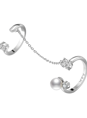 珍珠锆石链条戒指可调节高级叠戴