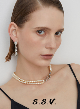 SSV双层仿珍短项链轻奢高级感百搭chocker锁骨链
