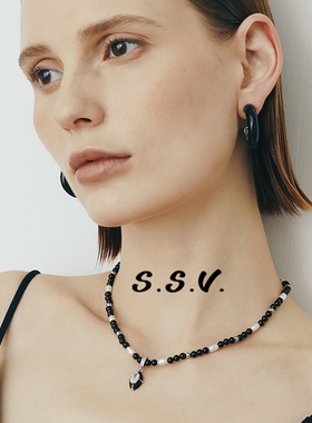 SSV海岛系列黑加仑珐琅串珠项链 黑色椭圆锆石锁骨链甜酷风高级感