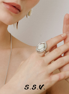SSV深海系列海波贝母/斑点石开口戒可调节轻奢高级感戒指