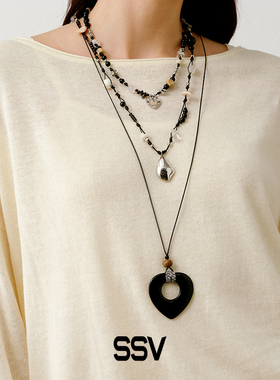 SSV敦煌系列镂空大爱心玛瑙蜡绳长项链 女气质轻奢百搭秋冬毛衣链