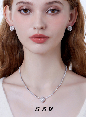 SSV月光系列方形满钻锆石项链