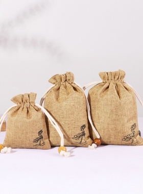 麻布束口袋细麻荷花抽绳