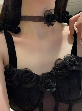 复古暗黑玫瑰项链女脖子