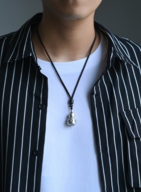 民族风葫芦吊坠男复古泰银项链女空心可打开装仿朱砂饰品挂件