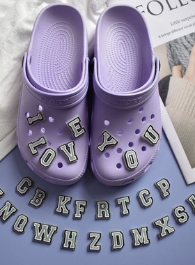 夏季字母鞋扣洞洞鞋鞋花