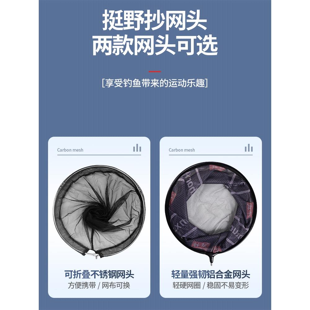 挺野超轻抄网头防挂钩可折叠套装大物钓鱼网兜捞鱼全套黑坑鱼护-图3