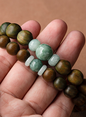 天然绿檀木翡翠手串男女情侣