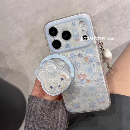 guanview 冬日ins可爱雪花米菲兔摇摇乐磁吸支架适用iphone17promax苹果16pro手机壳带链条15/14双层13防摔套 - 图2