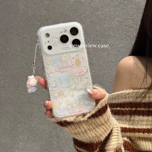 guanview ins可爱玉桂狗米菲兔植绒挂件适用iphone17promax苹果16pro手机壳15/14鎏金双层硅胶13防摔17保护套 - 图0