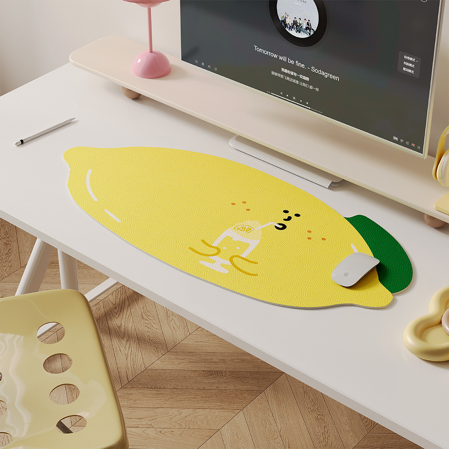 韩式卡通柠檬超大号鼠标垫女生高颜值办公室电脑工位桌垫防水防油,淘宝优惠券,粉丝福利购,淘宝优惠卷