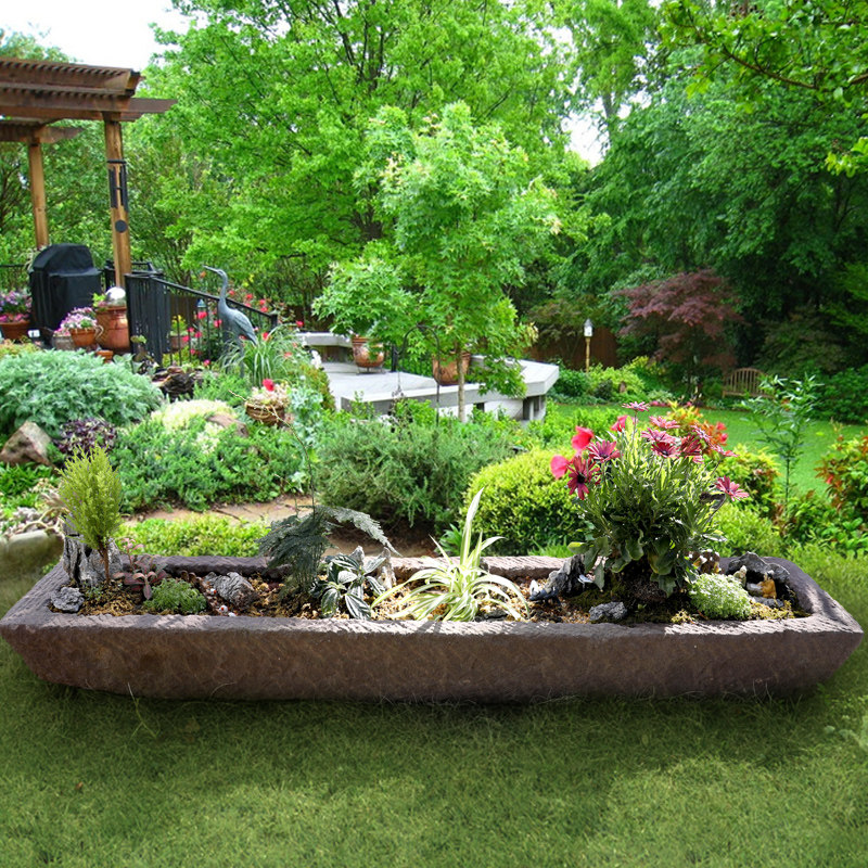 石槽花器摆件土培花盆茶室民宿水培花缸阳台花园装饰庭院创意花槽