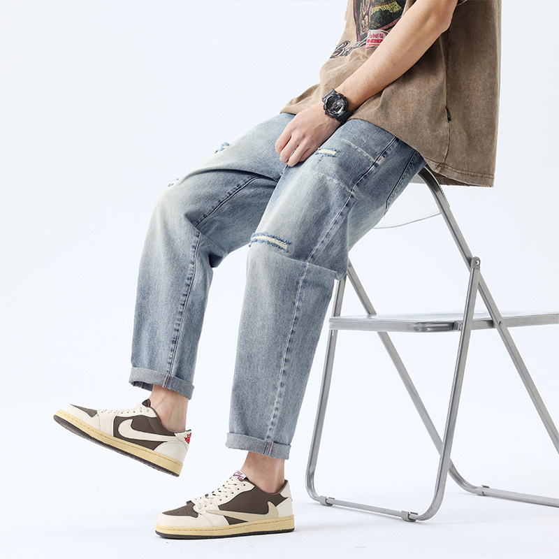 木林森破洞牛仔裤男九分裤2026新款宽松直筒休闲裤子潮牌痞帅男裤,淘宝优惠券,粉丝福利购,淘宝优惠卷