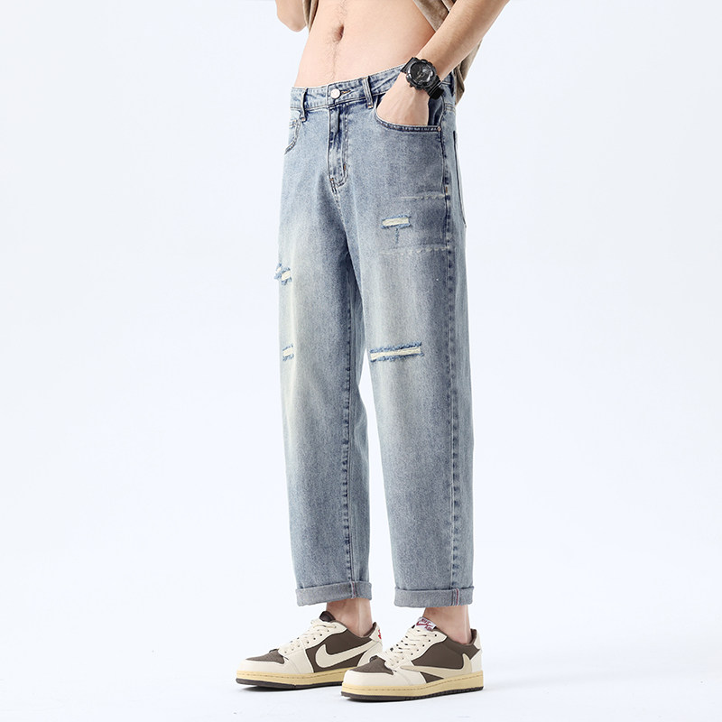木林森破洞牛仔裤男九分裤2026新款宽松直筒休闲裤子潮牌痞帅男裤,淘宝优惠券,粉丝福利购,淘宝优惠卷