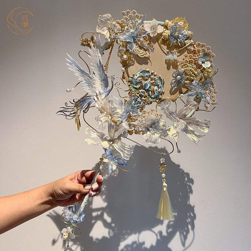 江梦原创设计[金玉锦绣]汉服秀禾新娘结婚团扇喜扇艺术装饰品礼物,淘宝优惠券,粉丝福利购,淘宝优惠卷